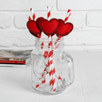 Трубочки для коктейля «Спиралька», с сердцем, цвет красный, набор 6 шт.