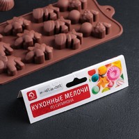 Форма для льда и шоколада Доляна «Дино», 21×11 см, 12 ячеек (4×2,5×2 см), цвет шоколадный