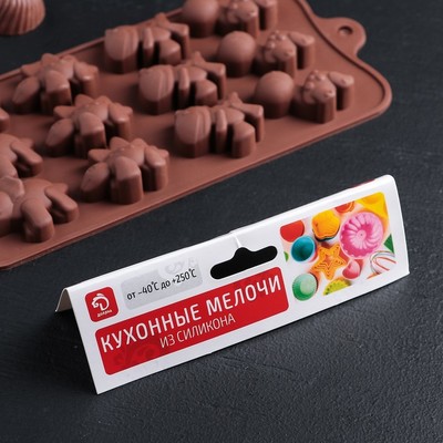 Форма для льда и шоколада Доляна «Дино», 21×11 см, 12 ячеек (4×2,5×2 см), цвет шоколадный