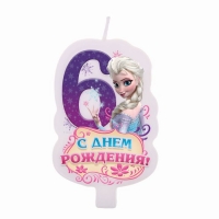 Свеча в торт "С днем рождения", цифра 6, Холодное сердце