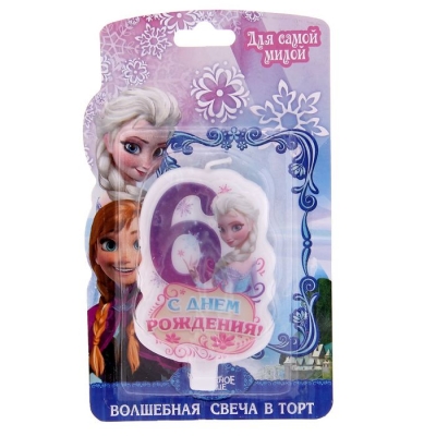 Свеча в торт "С днем рождения", цифра 6, Холодное сердце