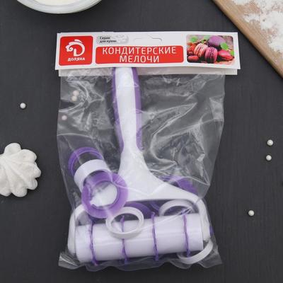 Валик для нарезки и тиснения теста Доляна «Лепота», валик, 4 насадки d=3/4 см, 9 разделителей, 12 колес-резаков, 2 стопера