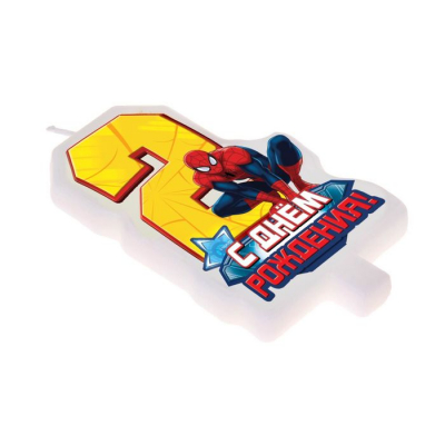 Свеча в торт "С днем рождения", цифра 2, Человек-Паук