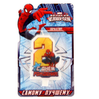 Свеча в торт "С днем рождения", цифра 2, Человек-Паук