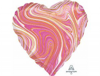 Фольгированный шар "Сердце" Мрамор розовый,18"/45см