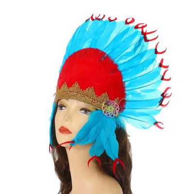 Карнавальный головной убор «Индеец», красно-синее перо