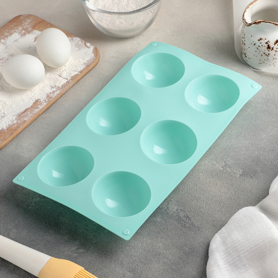 Форма для выпечки Доляна «Полусфера», 27×18 см, 6 ячеек (d=6,5 см)