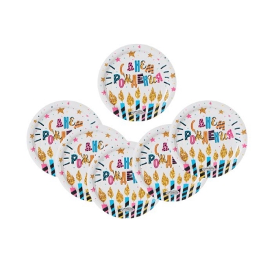 Тарелка бумажная "С Днём Рождения", свечи и звёзды, 10шт, 18 см