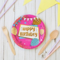 Тарелка бумажная "Happy Birthday" гирлянды, 18 см (10 штук)