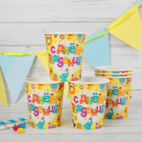 Набор бумажных стаканов "С Днём Рождения", зверушки, 250 мл, 6 шт.