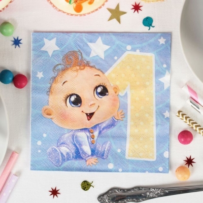 Cалфетки "1 годик"малыш 25*25см (набор 20 шт)