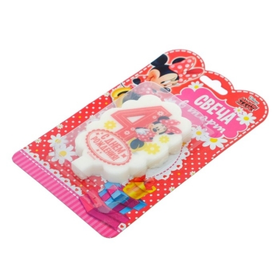 Свеча в торт 4 "С Днем Рождения", Минни Маус 4.9 х 7.7  см