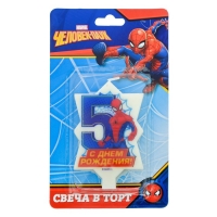 Свеча в торт 5 "С Днем Рождения", Человек-паук, 5 х 7.7 см