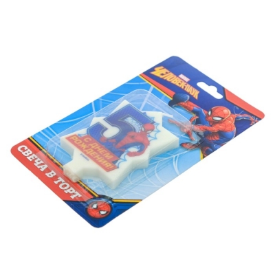 Свеча в торт 5 "С Днем Рождения", Человек-паук, 5 х 7.7 см