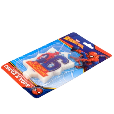 Свеча в торт 6 "С Днем Рождения", Человек-паук, 5 х 8 см