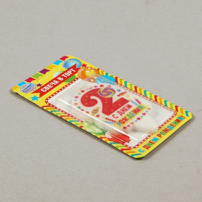 Свеча для торта цифра "Праздник" красная "2"