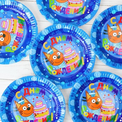 Тарелка бумажная «Три Кота», 6 шт., 17 см, цвет синий