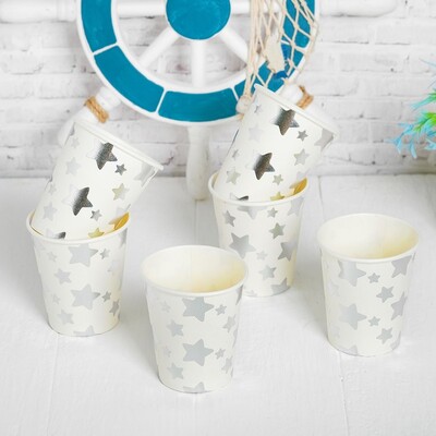 Стакан бумажный «Звёзды», 1 упаковка 6 шт., цвет серебряный