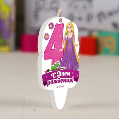 Свеча в торт цифра Дисней 4 "С Днем Рождения", Принцессы: Рапунцель