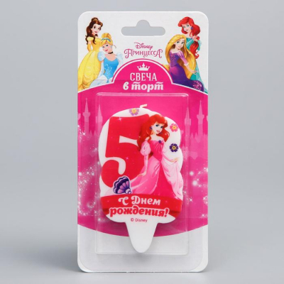 Свеча в торт цифра Дисней 5 "С Днем Рождения", Принцессы: Русалочка
