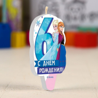 Свеча в торт цифра Дисней 6 "С Днем Рождения", Холодное сердце