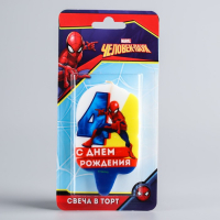 Свеча в торт 4 "С Днем Рождения", Человек-паук