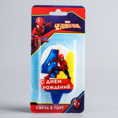 Свеча в торт 4 "С Днем Рождения", Человек-паук
