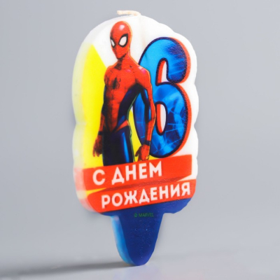Свеча в торт 6 "С Днем Рождения", Человек-паук