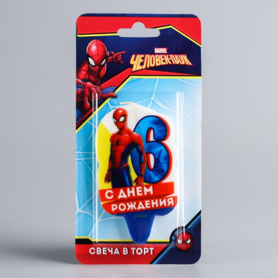 Свеча в торт 6 "С Днем Рождения", Человек-паук