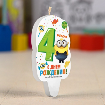 Свеча в торт цифра 4, Гадкий Я, 5 х 8,5 см