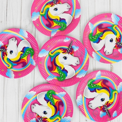 Тарелка бумажная "Единорог", d=18 см, набор 6 шт.