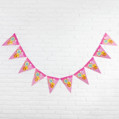 Гирлянда двусторонняя «Мишка», 10 флажков, цвет розовый
