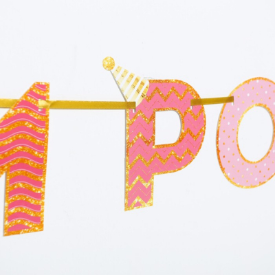 Гирлянда на ленте "С Днем Рождения!", розово-золотая, дл.250 см