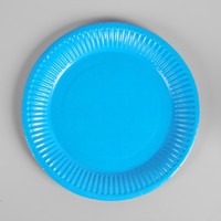 Тарелка бумажная, однотонная, цвет голубой