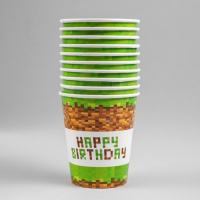 Стакан бумажный Happy birthday! Minecraft майнкрафт,, 250 мл, 10 шт