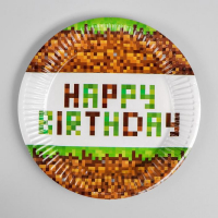 Тарелка бумажная Happy birthday! Minecraft майнкрафт, 18 см, 10 шт