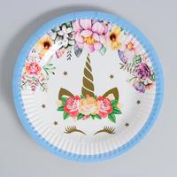 Набор посуды «С Днём Рождения», единорожка, цвет голубой