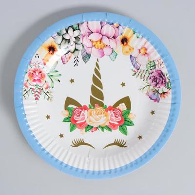 Набор посуды «С Днём Рождения», единорожка, цвет голубой