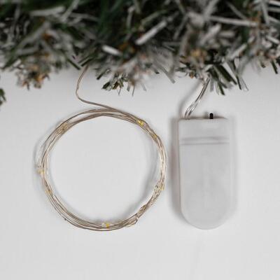 Гирлянда "Нить" 1 м роса, IP20, серебристая нить, 10 LED, свечение тёплое белое, фиксинг, 2 х CR2032