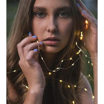 Гирлянда "Нить" 1 м роса, IP20, серебристая нить, 10 LED, свечение тёплое белое, фиксинг, 2 х CR2032