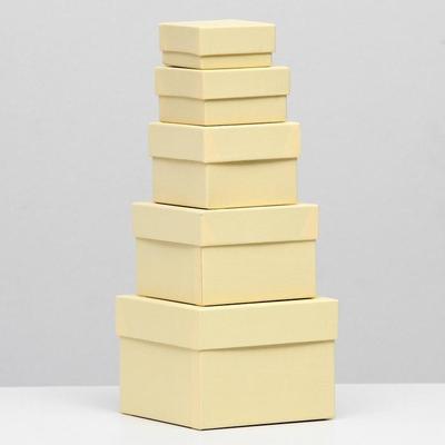 Набор коробок 5 в 1 "Кремовый холст", 12 х 12 х 9 - 6 х 6 х 3 см