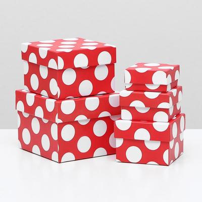 Набор коробок 5 в 1 "Большой белый горох на красном", 12 х 12 х 9 - 6 х 6 х 3 см