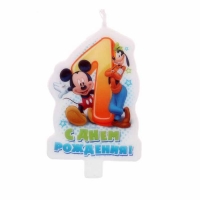 Свеча в торт "С днем рождения", цифра 1, Микки Маус