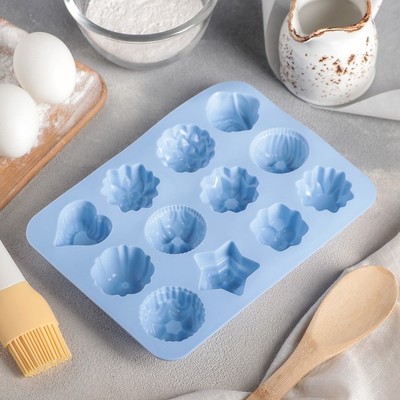 Форма для выпечки Доляна «Немецкий кекс, роза», 16×21 см, 12 ячеек (d=4,2 см), цвет МИКС