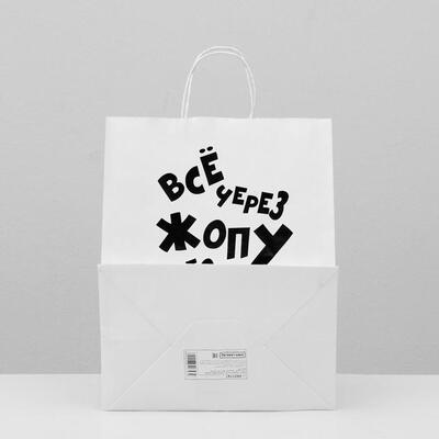 Пакет подарочный с приколами, крафт «От души», белый, 24 х 14 х 30 см