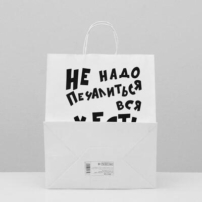 Пакет подарочный с приколами, крафт «Не надо печалиться», белый, 24 х 14 х 30 см