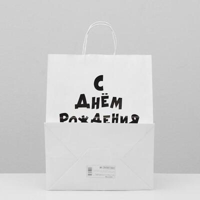 Пакет подарочный с приколами, крафт «Пупсик», белый, 24 х 14 х 30 см