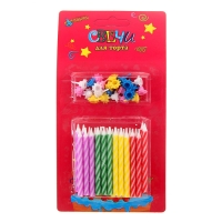 Свечи восковые для торта "Яркие цвета" (набор 24 шт и 24 подставки)