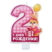 Свеча-цифра в торт С днем рождения "2"