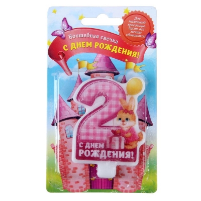 Свеча-цифра в торт С днем рождения "2"